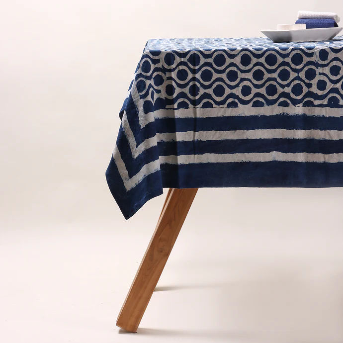 Indigo Blue Printed Soft Cotton Dining Table Cloth Cover